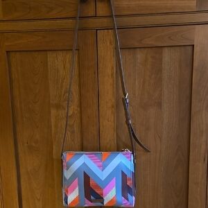 Fossil Gray and Pink Chevron Crossbody Bag